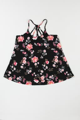 image-Black Floral Spaghetti Straps Strappy Back Tank Top