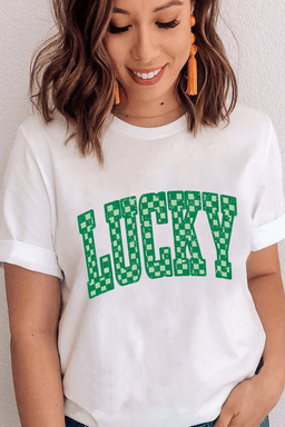 image-Checkerboard Lucky St. Patrick Tee - White - Size Guide Included
