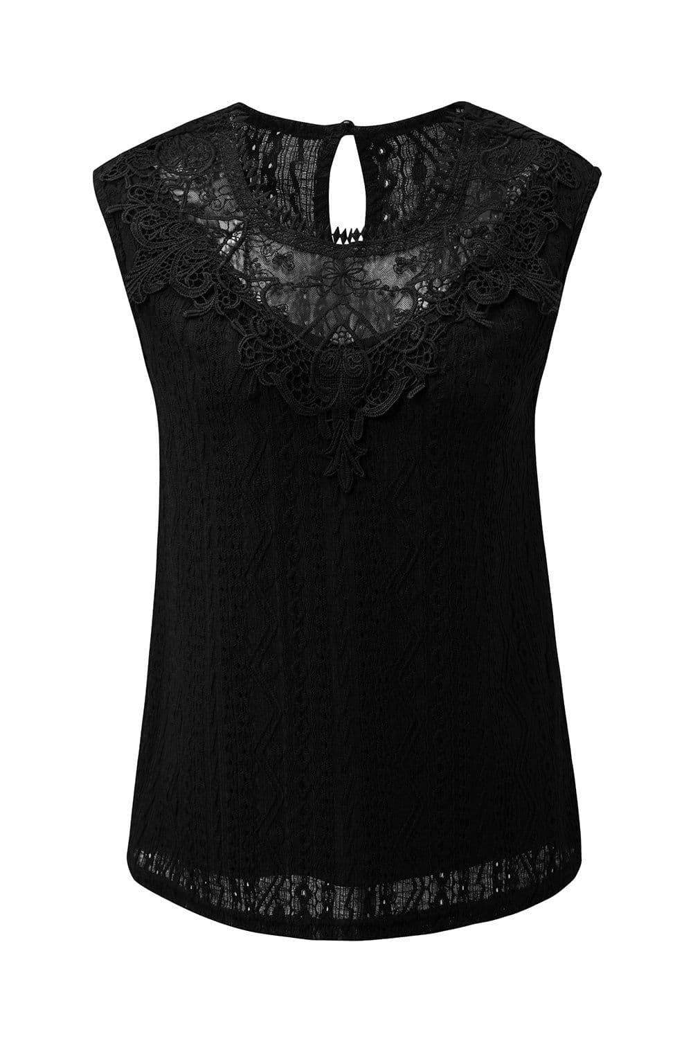 image-Guipure Lace Crochet Keyhole Back Tank Top - Apricot