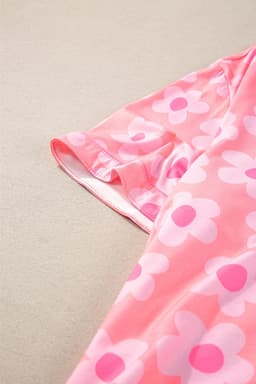 image-Green Flower Print Short Sleeve Pajamas Set