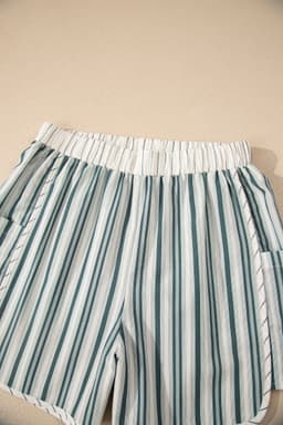 image-Gray Stripe Elastic Waist Cargo Pocket Casual Shorts