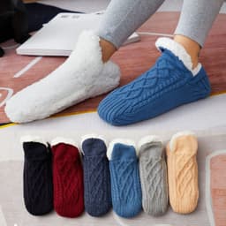 image-Winter Woolen Socks Women Thicken Warm Home Bedroom Socks Slippers Men Non-slip Foot Warmer Snow Socks Calcetines Mujer