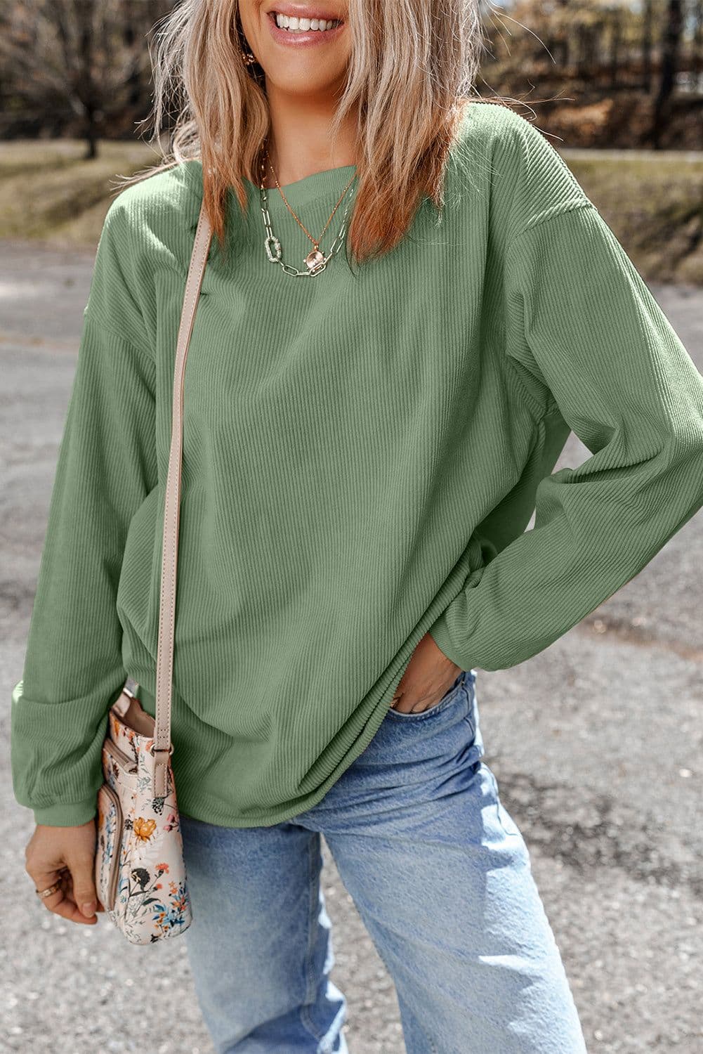 image-Strawberry Pink Ribbed Oversized Sweatshirt - XL Size
