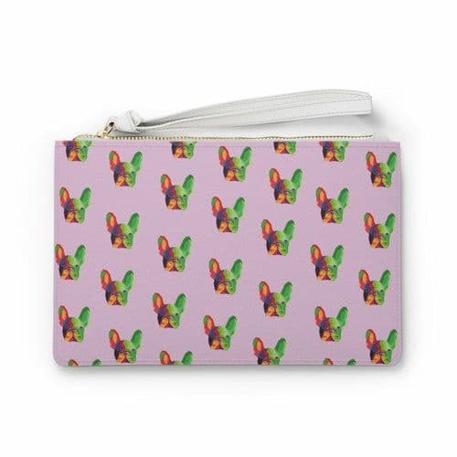 image-Zipped Clutch Bag with Pug Dog Design