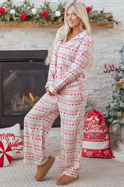 image-White Christmas Pajama Set - Shirt & Pants 2pc