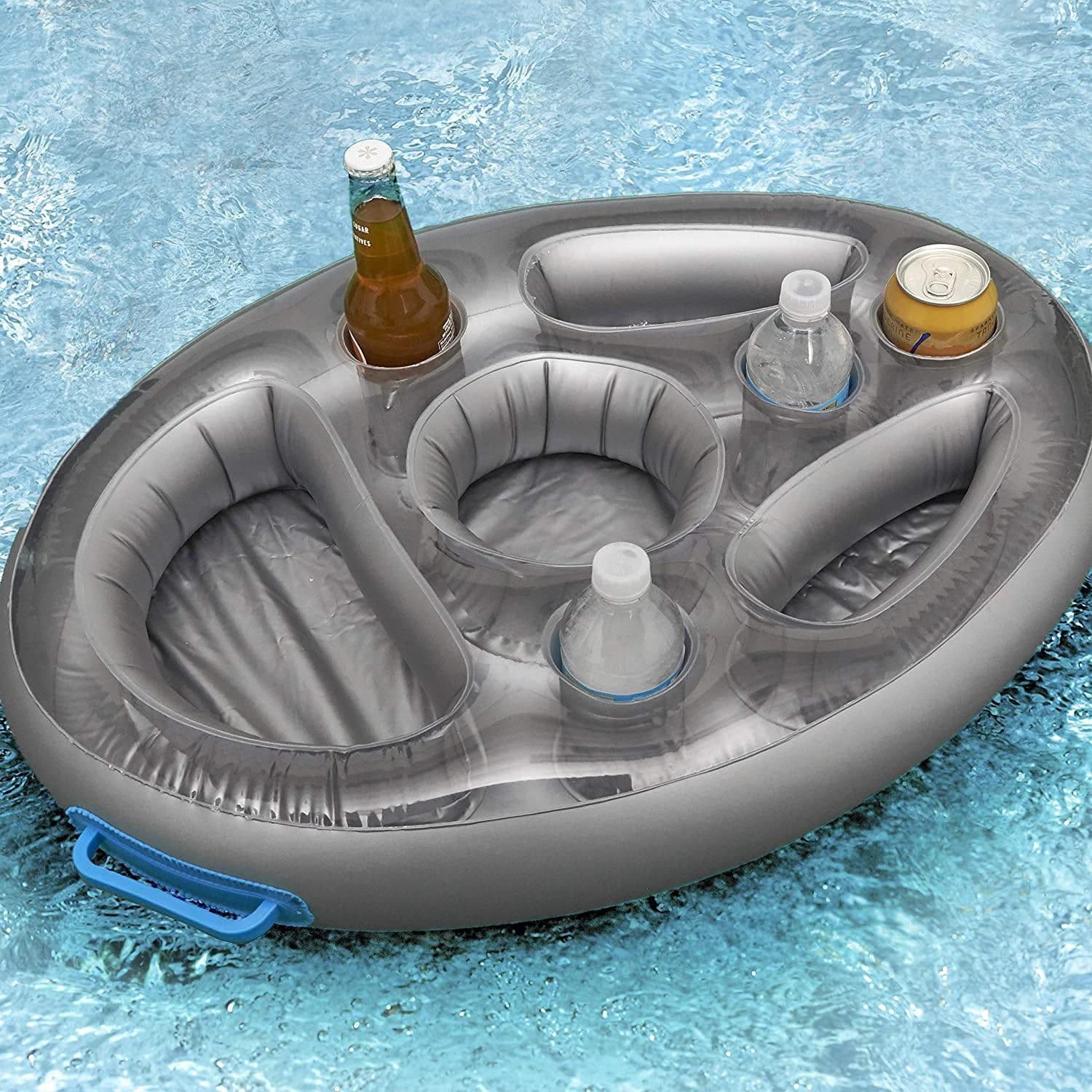 image-PVC Inflatable Drink Holder Cup Seat Porous Coaster Fruit Wine Mobile Phone Water Inflatable Ice Bed Swimming Pool Dinner Plate