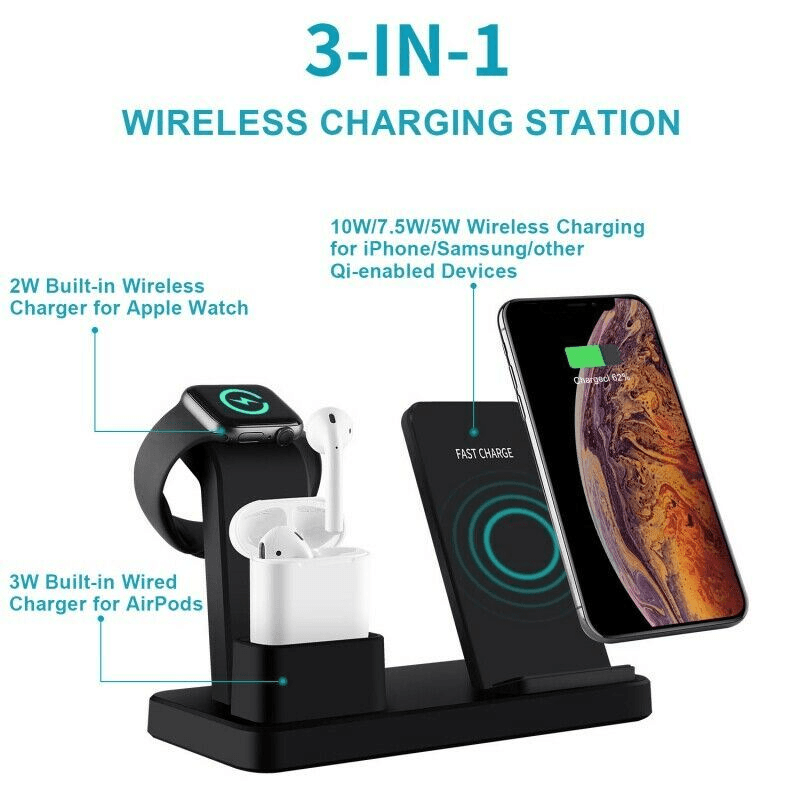 image-3-in-1 Fast Wireless Chargers Charging Pad for Mobile Phone/iWatch