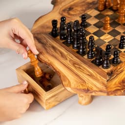 image-Handcrafted Olive Wood Chess Set with Drawers and Legs for Home Decor