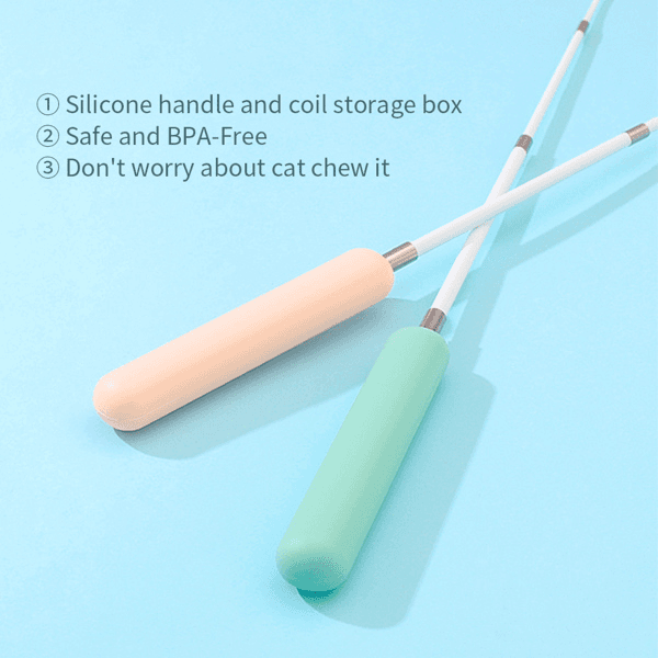 image-Cat Feather Toys Retractable Cat Teaser Wand and Rope Toy