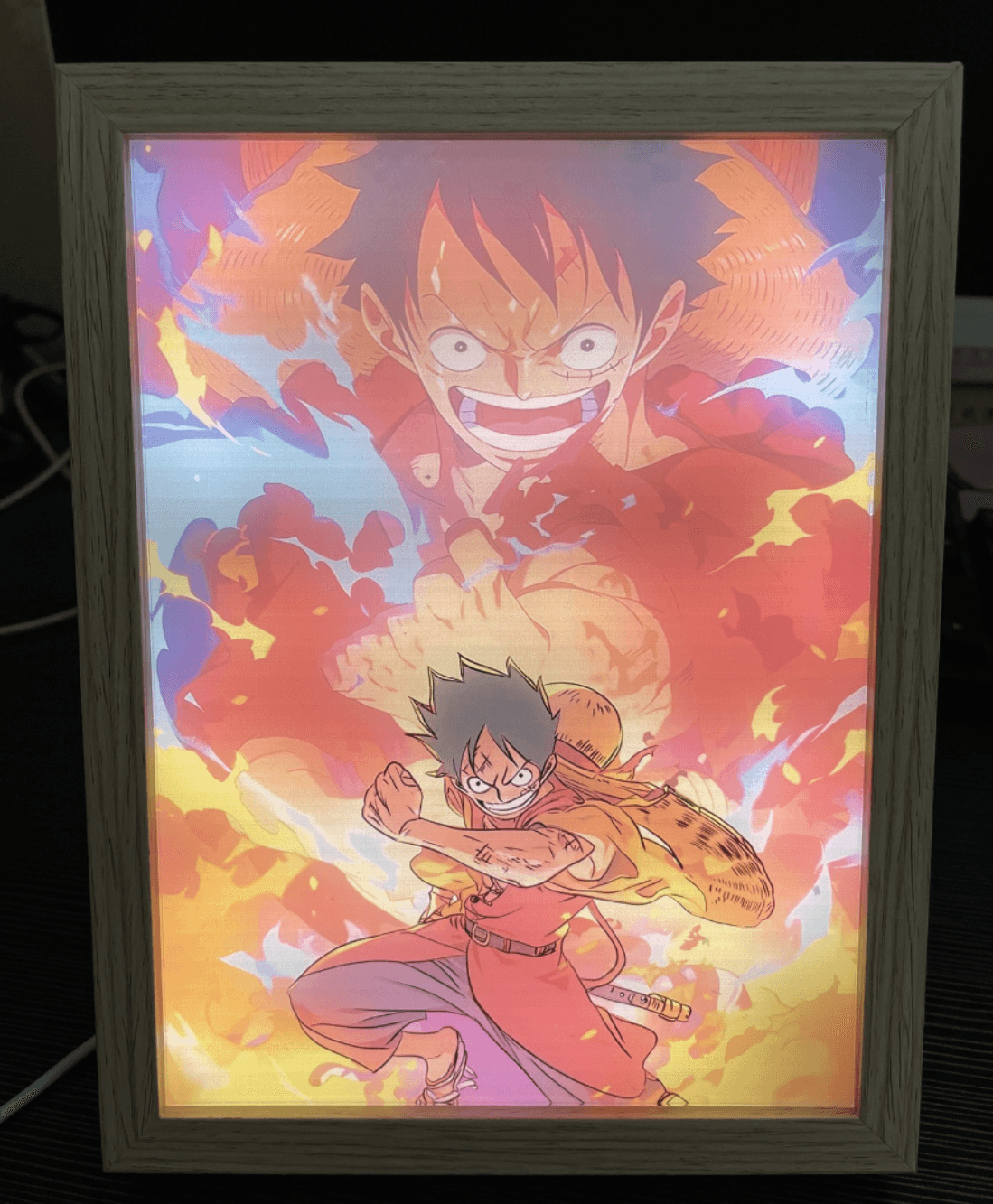 image-Creative Wooden Light Painting Anime Bedside Lamp