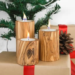 image-Handcrafted Tunisian Olive Wood Set of 3 Candle Holders