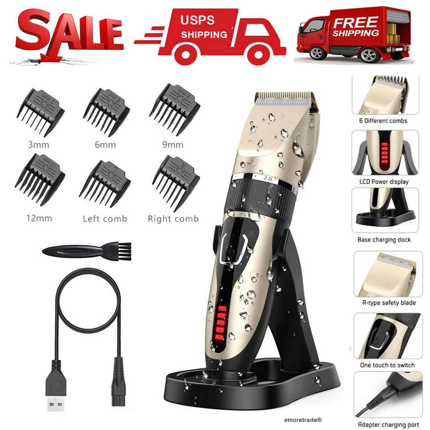 image-Electric Hair Clipper Men Trimmer Cutting Beard Haircut Kit