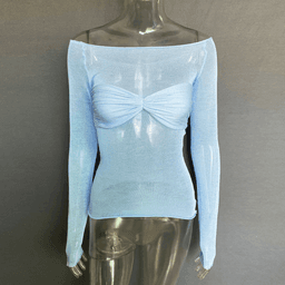image-Sexy Long Sleeve Shoulder Gauze Women Slim Solid Versatile T-Shirt
