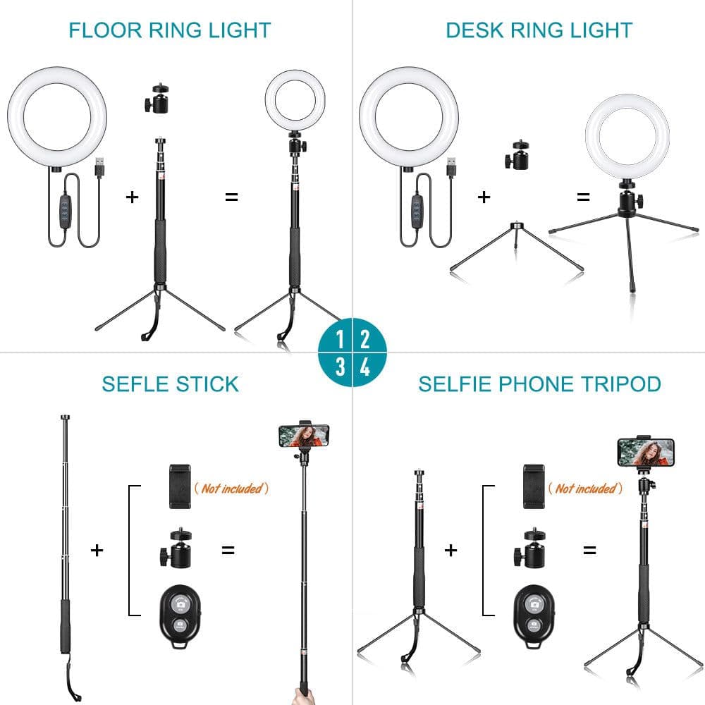 image-Metal Bracket Selfie Stick Bluetooth Set Ring Light with Gimbal