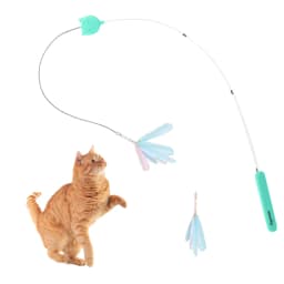 image-Cat Feather Toys Retractable Cat Teaser Wand and Rope Toy