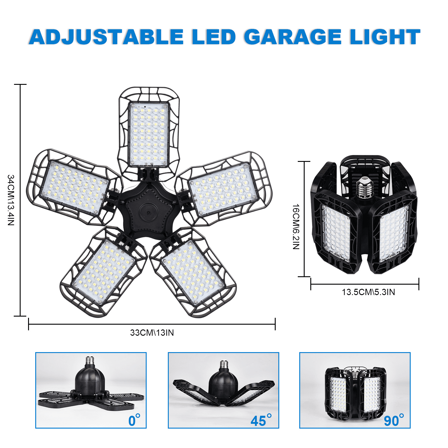 image-12000LM 6500K 5-Panels Adjustable100W LED Garage Light