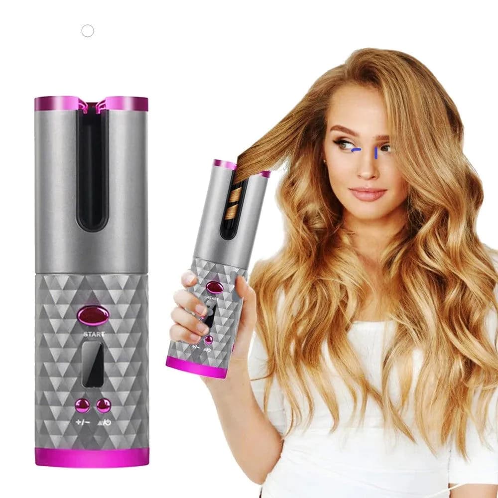 image-Cordless Rechargeable Auto Rotating Hair Curler With LED Display
