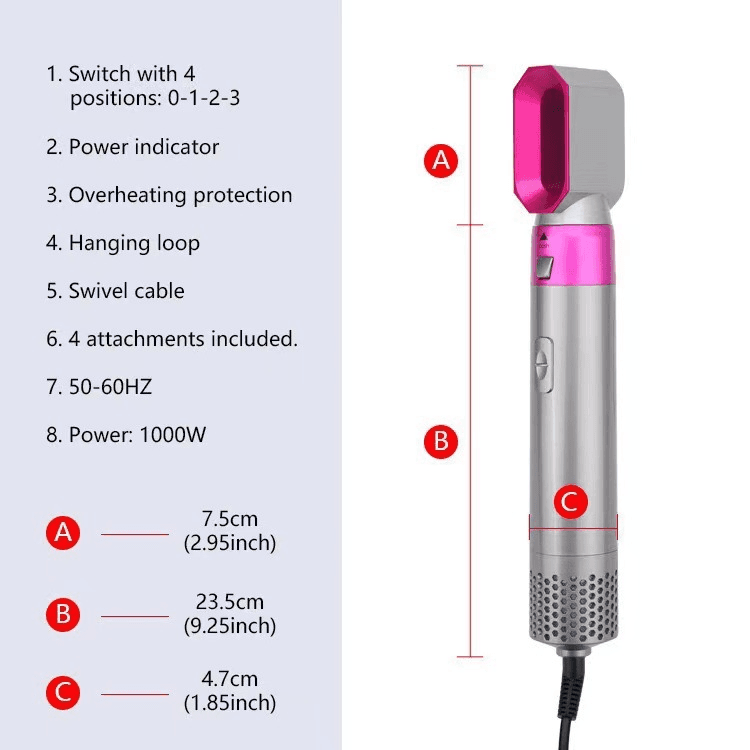 image-5 in 1 Hair Dryer Brush Curling Iron Hair Straightener