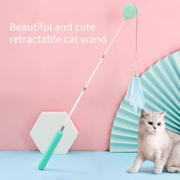 image-Cat Feather Toys Retractable Cat Teaser Wand and Rope Toy