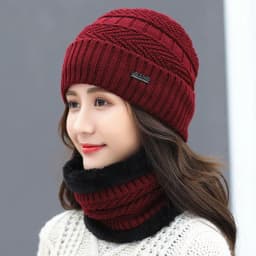 image-Women's Knitted Hat Scarf Caps Neck Warmer Winter Hats