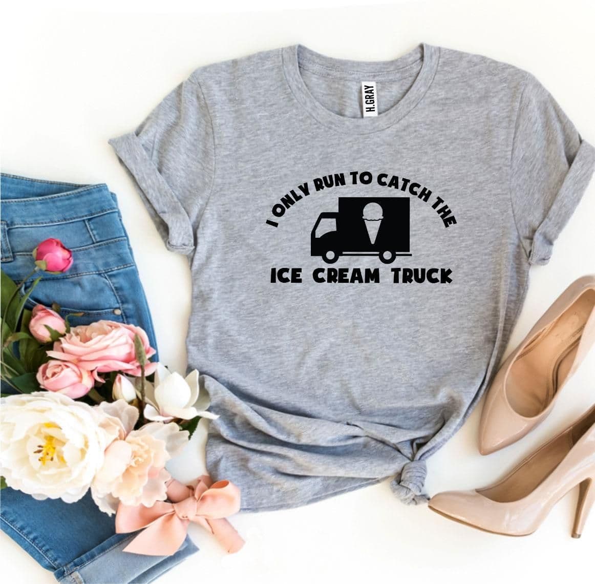 image-Bella Canvas T-Shirt: "I Run to Catch Ice Cream Truck" - Cotton, Sizes XS-3XL