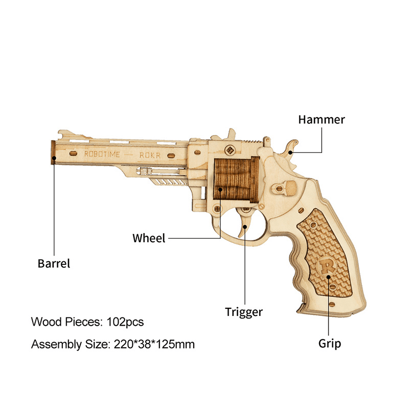 image-3D Wooden Puzzle Games Revolver Model Building Kits Toys