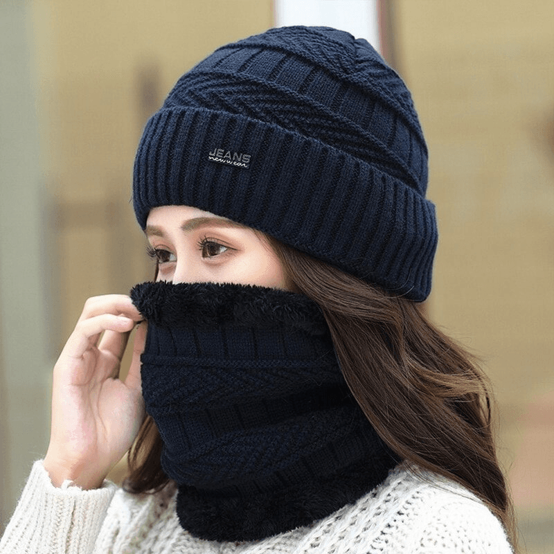 image-Women's Knitted Hat Scarf Caps Neck Warmer Winter Hats