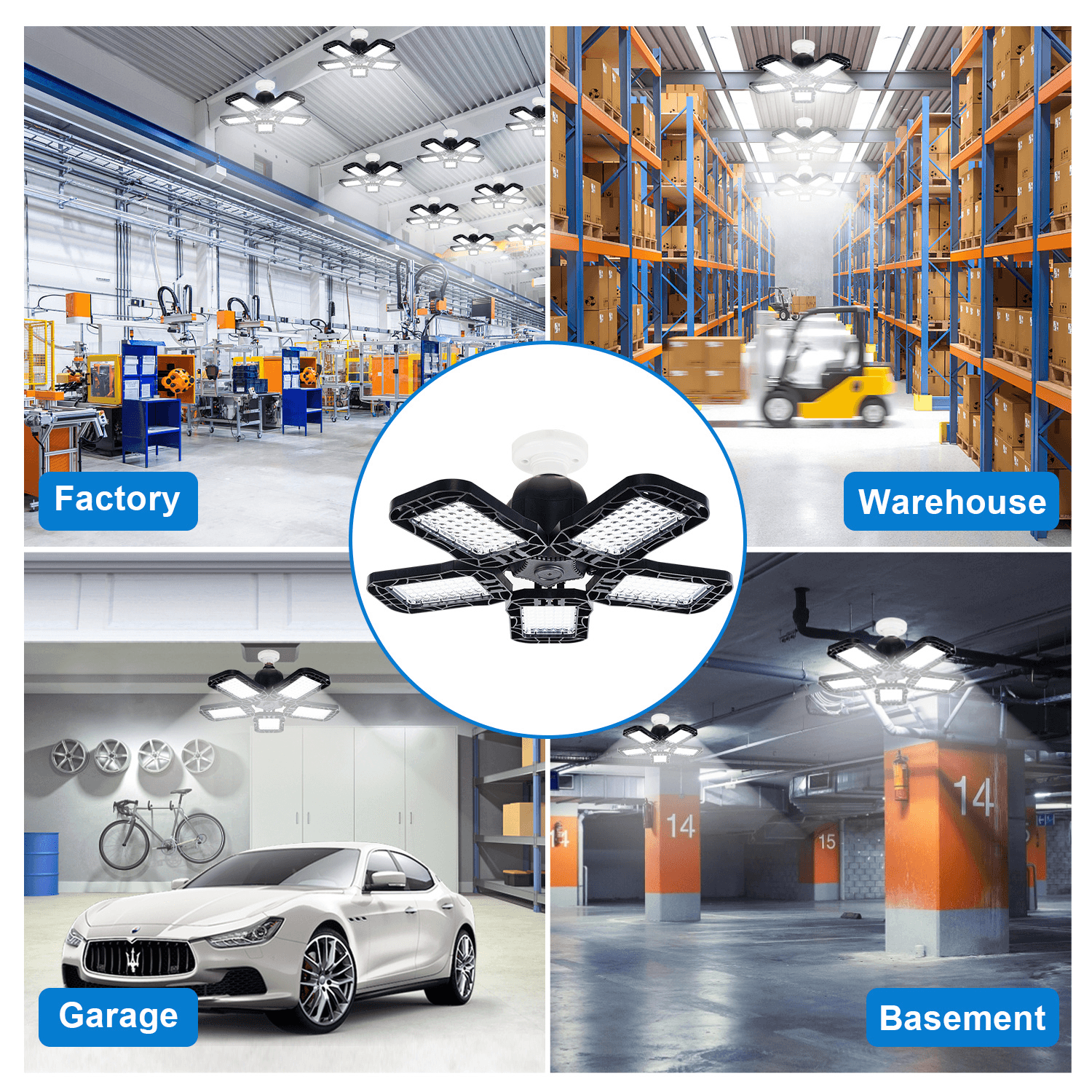 image-12000LM 6500K 5-Panels Adjustable100W LED Garage Light