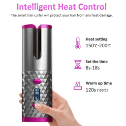 image-Cordless Rechargeable Auto Rotating Hair Curler With LED Display