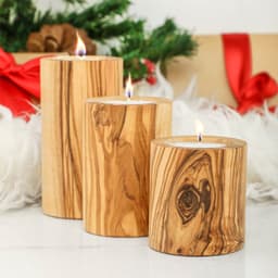 image-Handcrafted Tunisian Olive Wood Set of 3 Candle Holders