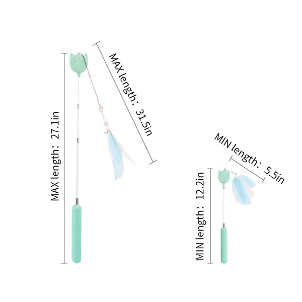 image-Cat Feather Toys Retractable Cat Teaser Wand and Rope Toy