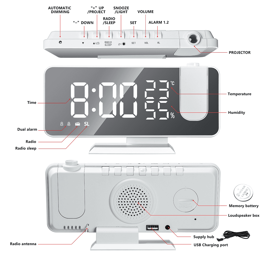 image-LED Digital Smart Alarm Clock Projector with FM Radio
