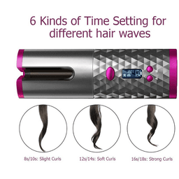 image-Cordless Rechargeable Auto Rotating Hair Curler With LED Display