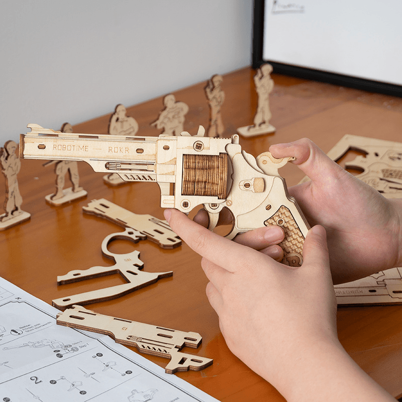 image-3D Wooden Puzzle Games Revolver Model Building Kits Toys