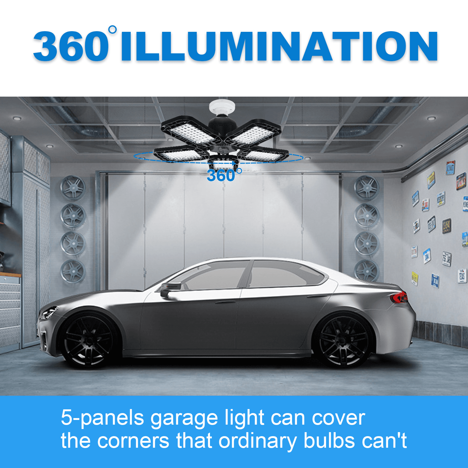 image-12000LM 6500K 5-Panels Adjustable100W LED Garage Light