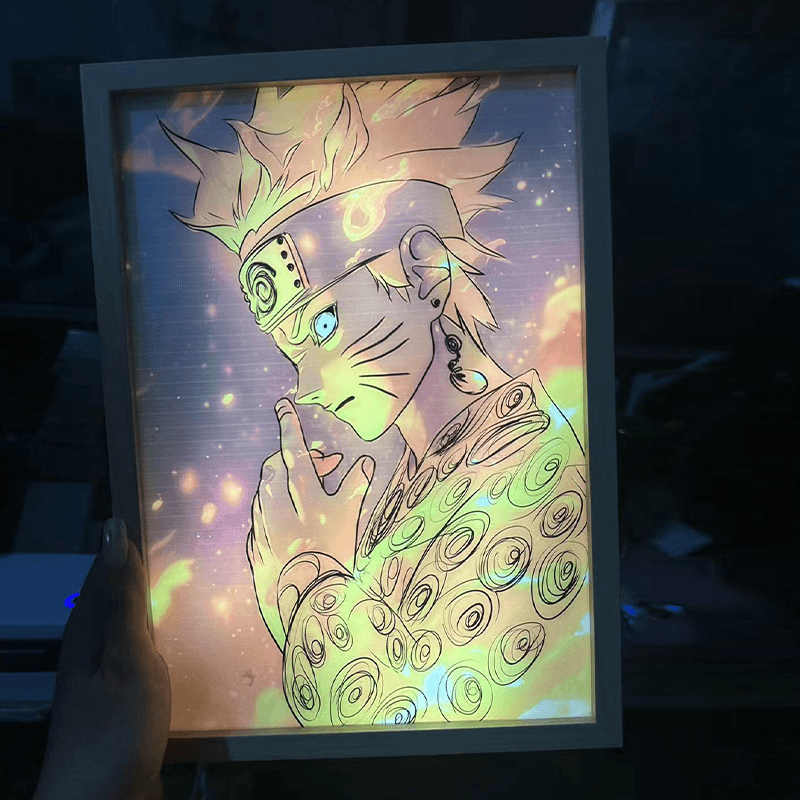 image-Creative Wooden Light Painting Anime Bedside Lamp