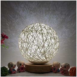 image-Wood Decorative Bedside Moon Lamp USB Charger Wood Table Lamp