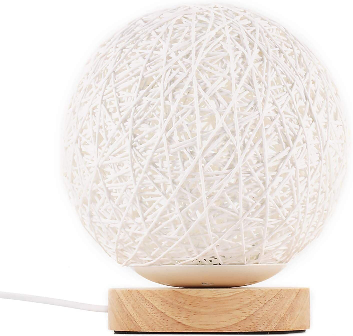 image-Wood Decorative Bedside Moon Lamp USB Charger Wood Table Lamp