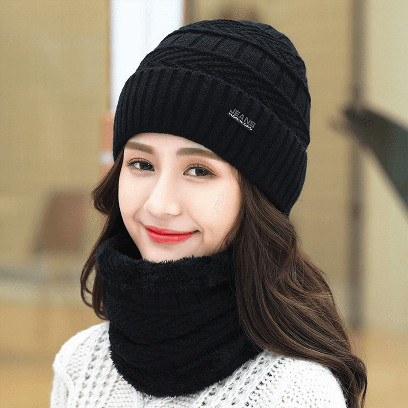 image-Women's Knitted Hat Scarf Caps Neck Warmer Winter Hats