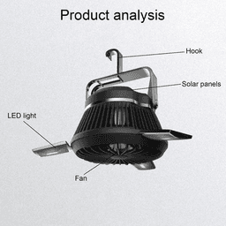 image-Foldable Fan Portable LED Solar Camping Lantern with Hook