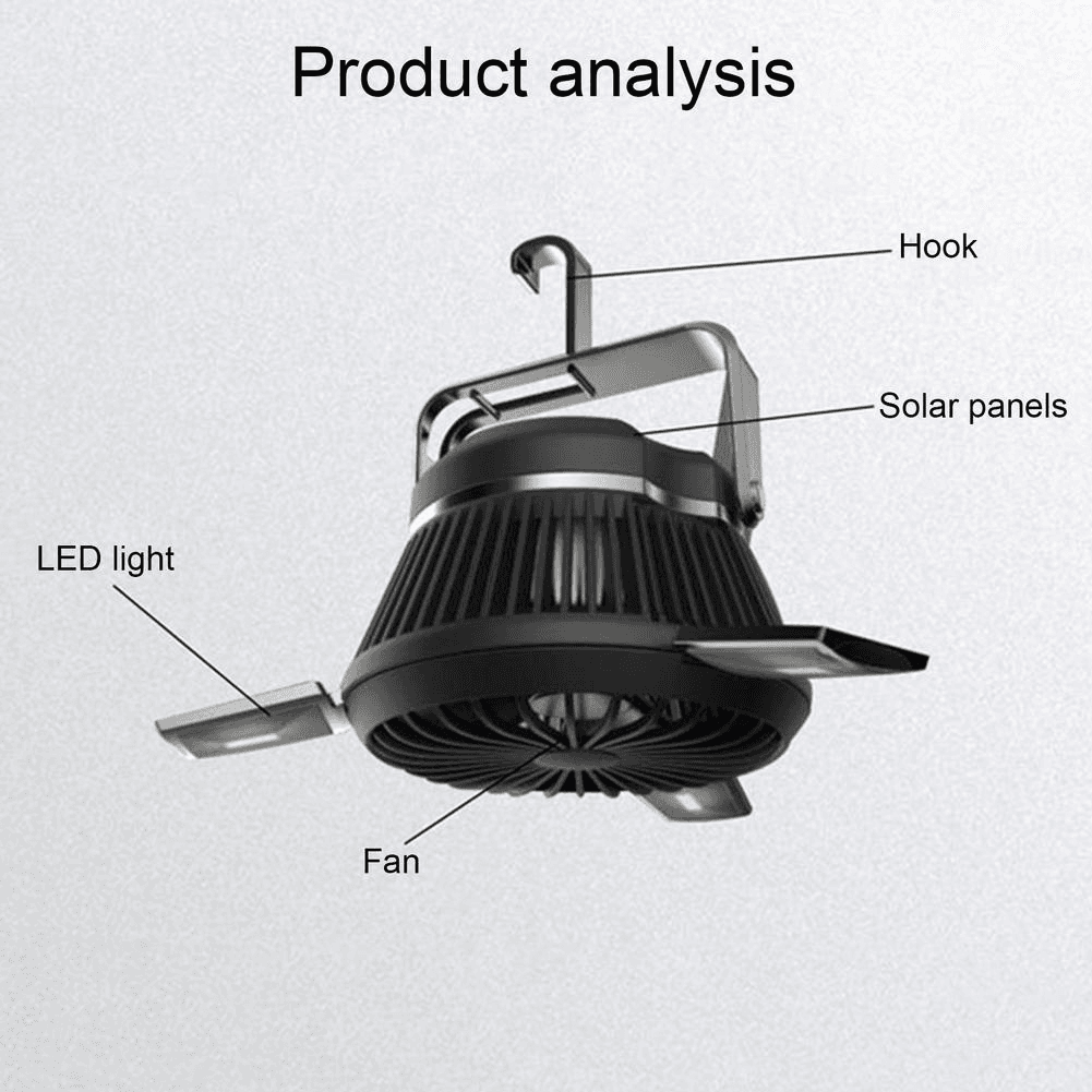 image-Foldable Fan Portable LED Solar Camping Lantern with Hook