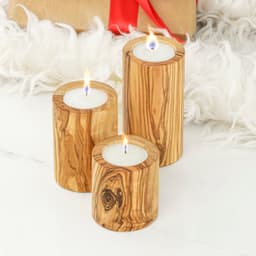 image-Handcrafted Tunisian Olive Wood Set of 3 Candle Holders