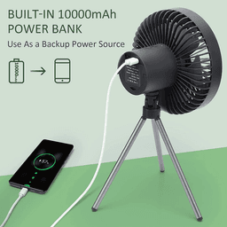image-Portable Fan Outdoor Camping Tripod Desktop Fan With Led Light