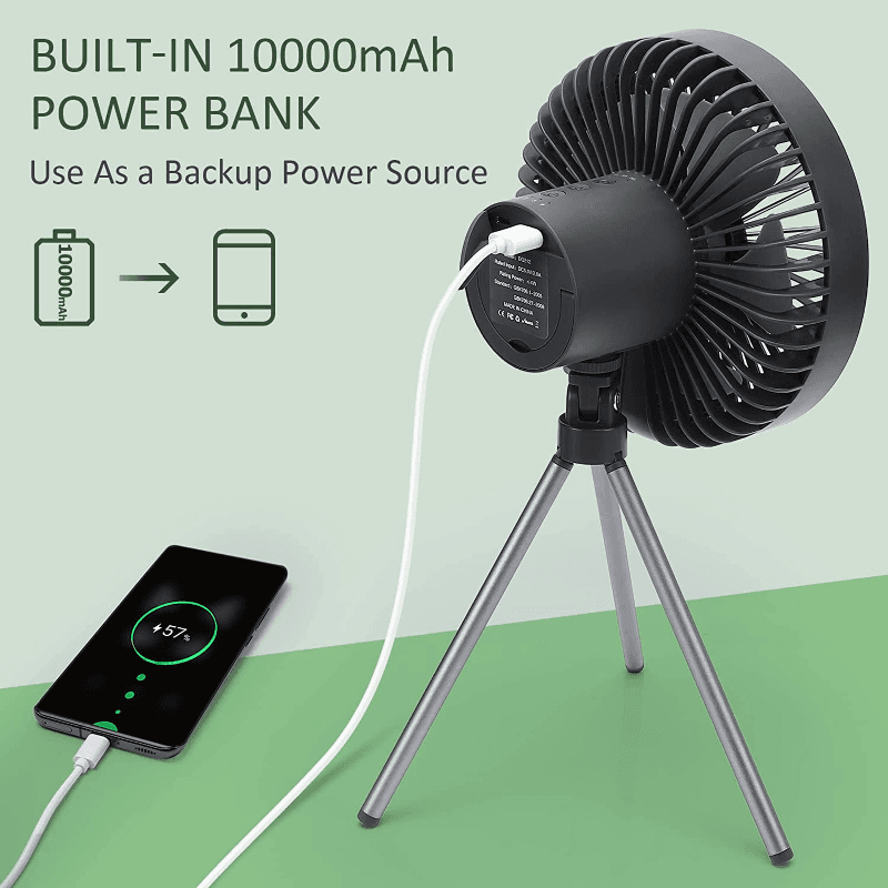 image-Portable Fan Outdoor Camping Tripod Desktop Fan With Led Light