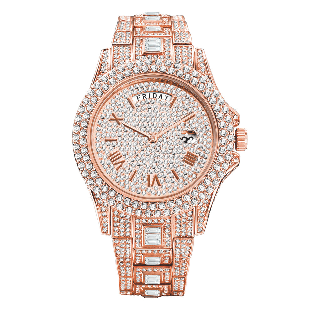 image-Dual Calendar Quartz Watches Luxury Full Diamond Watches For Men