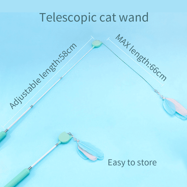 image-Cat Feather Toys Retractable Cat Teaser Wand and Rope Toy