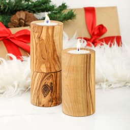 image-Handcrafted Tunisian Olive Wood Set of 3 Candle Holders