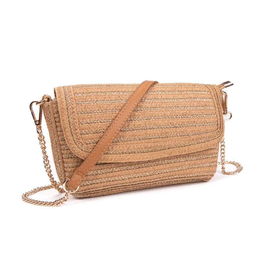 image-Bandolera en rafia con detalles dorados.