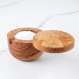 image-Handmade Olive Wood Salt Cellar with Scoop and Magnetic Lid