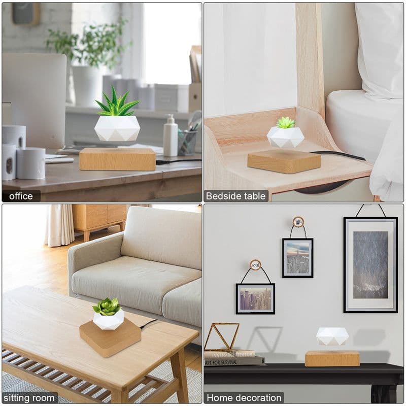 image-Novelty Levitating Rotation Flowerpot Magnetic Levitation FlowerPot
